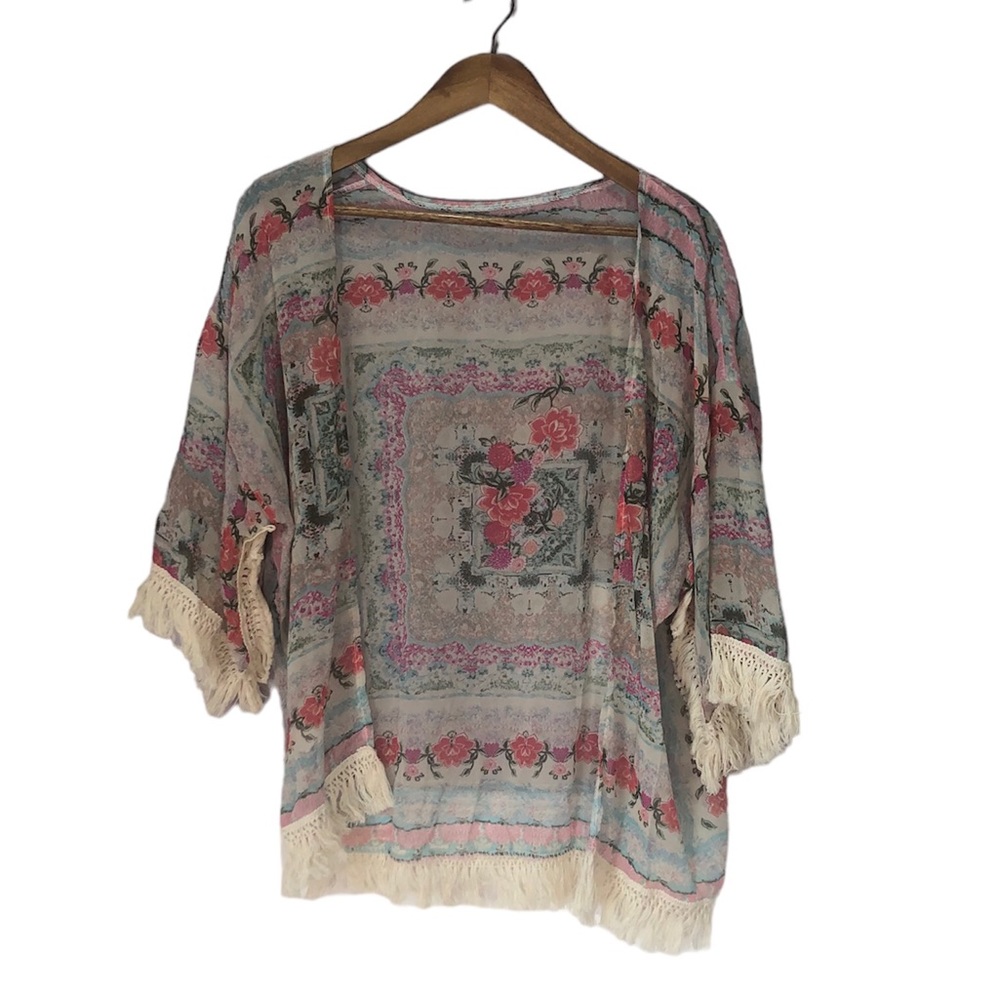 Floral Shrug with Fringe Size Small